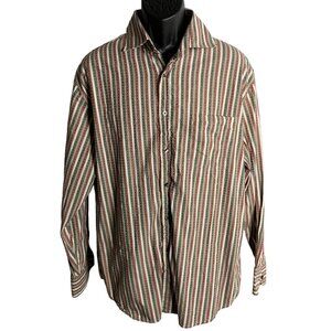 Vintage 90s Button Up Long Sleeve Shirt XL Multicolor Textured Stripes Pocket